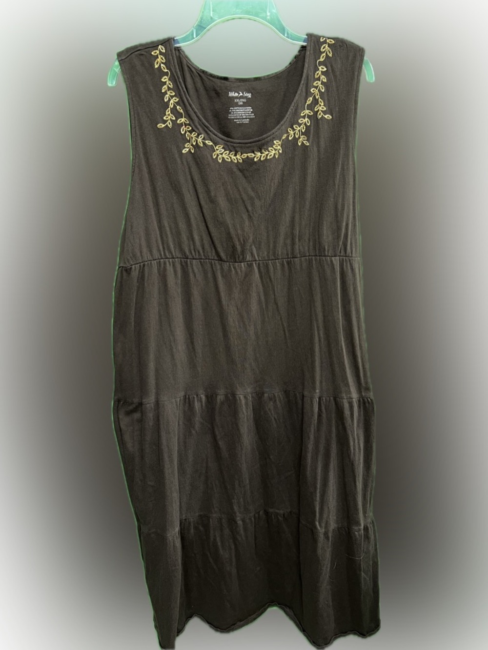 White Stag Dark Brown Sleeveless Maxi Dress with Gold Leaf Embroidery